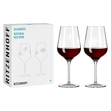 RITZENHOFF 3811001 Rotweinglas 500 ml - 2er Set - Serie Oceanside Nr. 1, 2 Stück mit Fischmotiv - Made in Germany im Sale
